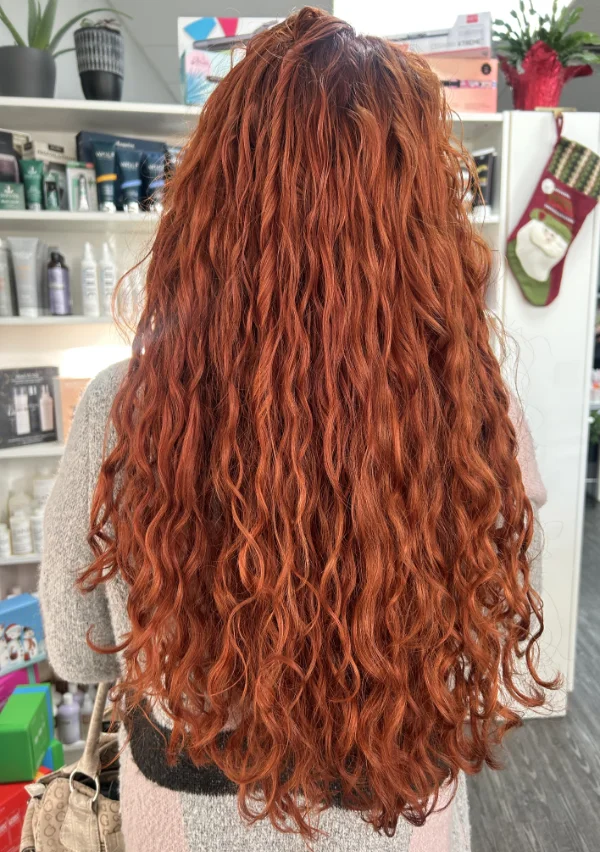 Curly Haircut Client After Service at Sharper Image Hair Design